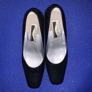 Black Leather Heels by Caressa